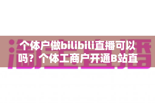 个体户做bilibili直播可以吗?个体工商户开通B站直播的完整攻略与变现指南 个体户做bilibili直播可以吗?个体工商户开通B站直播的完整攻略与变现指南