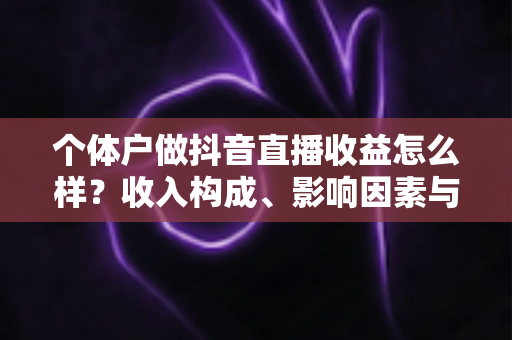 个体户做抖音直播收益怎么样？收入构成、影响因素与实操赚钱攻略全解析