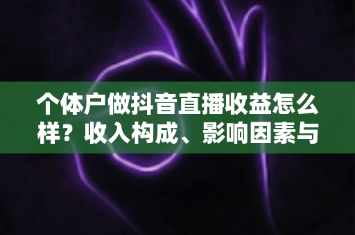 个体户做抖音直播收益怎么样？收入构成、影响因素与实操赚钱攻略全解析