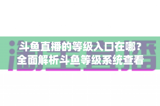 斗鱼直播的等级入口在哪?全面解析斗鱼等级系统查看方法与升级攻略 斗鱼直播的等级入口在哪?全面解析斗鱼等级系统查看方法与升级攻略