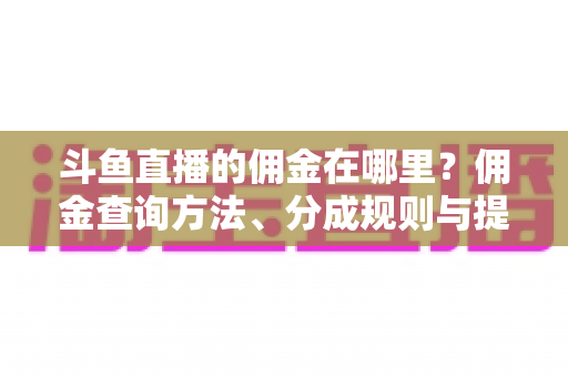 斗鱼直播的佣金在哪里？佣金查询方法、分成规则与提现全流程详解