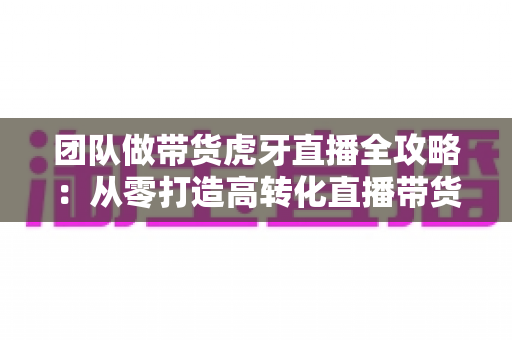 团队做带货虎牙直播全攻略：从零打造高转化直播带货团队的实战指南