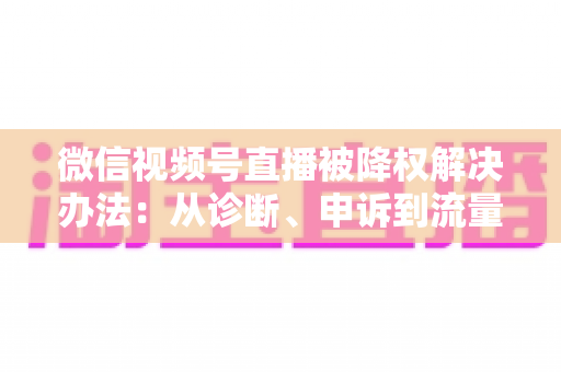微信视频号直播被降权解决办法:从诊断、申诉到流量恢复的完整实战指南 微信视频号直播被降权解决办法:从诊断、申诉到流量恢复的完整实战指南