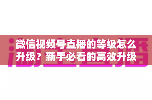 微信视频号直播的等级怎么升级?新手必看的高效升级全攻略与实用技巧 微信视频号直播的等级怎么升级?新手必看的高效升级全攻略与实用技巧