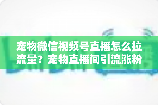 宠物微信视频号直播怎么拉流量？宠物直播间引流涨粉与运营变现全攻略