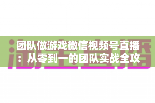 团队做游戏微信视频号直播:从零到一的团队实战全攻略,助你打造高人气游戏直播间 团队做游戏微信视频号直播:从零到一的团队实战全攻略,助你打造高人气游戏直播间