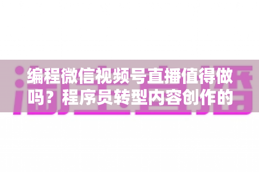 编程微信视频号直播值得做吗?程序员转型内容创作的深度分析与实操指南 编程微信视频号直播值得做吗?程序员转型内容创作的深度分析与实操指南