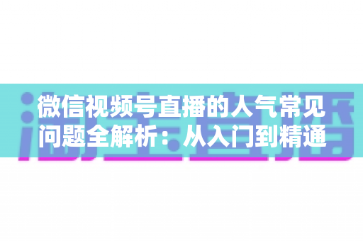 微信视频号直播的人气常见问题全解析：从入门到精通的人气增长实战指南