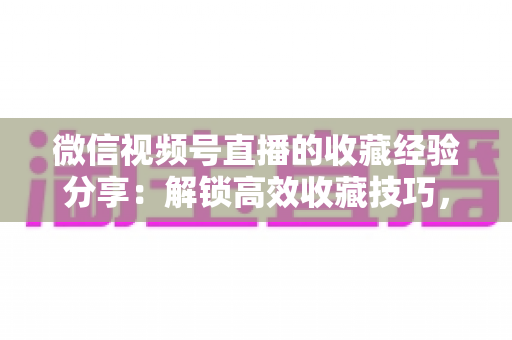 微信视频号直播的收藏经验分享:解锁高效收藏技巧,让每一场精彩直播都触手可及 微信视频号直播的收藏经验分享:解锁高效收藏技巧,让每一场精彩直播都触手可及