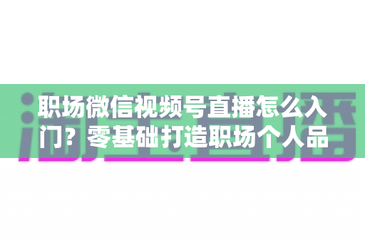 职场微信视频号直播怎么入门？零基础打造职场个人品牌的完整指南
