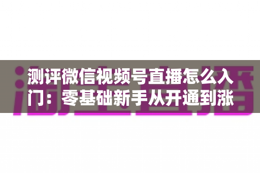 测评微信视频号直播怎么入门：零基础新手从开通到涨粉的完整实操指南