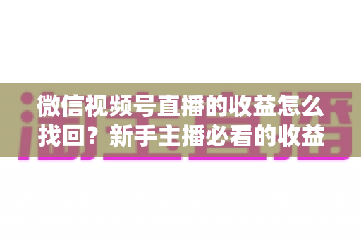 微信视频号直播的收益怎么找回?新手主播必看的收益查询与找回全攻略 微信视频号直播的收益怎么找回?新手主播必看的收益查询与找回全攻略