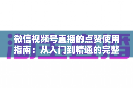 微信视频号直播的点赞使用指南:从入门到精通的完整教程 微信视频号直播的点赞使用指南:从入门到精通的完整教程
