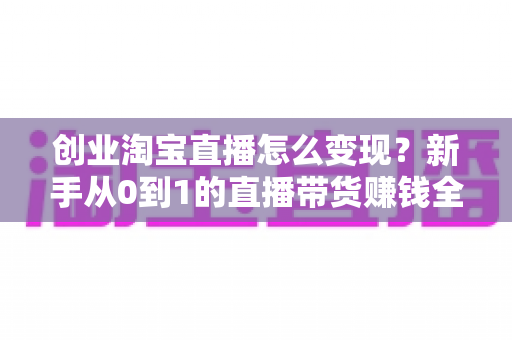 创业淘宝直播怎么变现？新手从0到1的直播带货赚钱全攻略