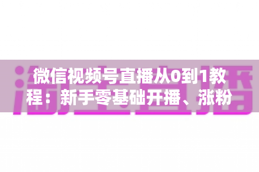 微信视频号直播从0到1教程:新手零基础开播、涨粉与变现全攻略 微信视频号直播从0到1教程:新手零基础开播、涨粉与变现全攻略