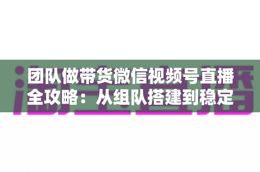 团队做带货微信视频号直播全攻略:从组队搭建到稳定出单的实战方法 团队做带货微信视频号直播全攻略:从组队搭建到稳定出单的实战方法