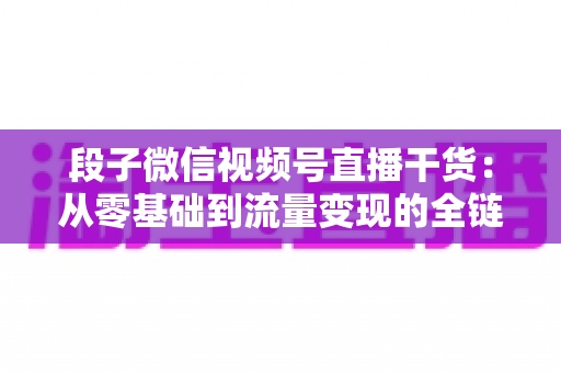 段子微信视频号直播干货:从零基础到流量变现的全链路实战指南 段子微信视频号直播干货:从零基础到流量变现的全链路实战指南