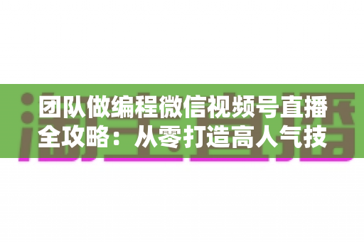 团队做编程微信视频号直播全攻略：从零打造高人气技术直播间的实战秘籍