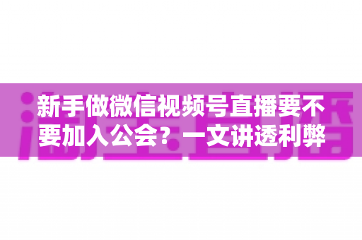 新手做微信视频号直播要不要加入公会?一文讲透利弊、适合人群与避坑指南 新手做微信视频号直播要不要加入公会?一文讲透利弊、适合人群与避坑指南