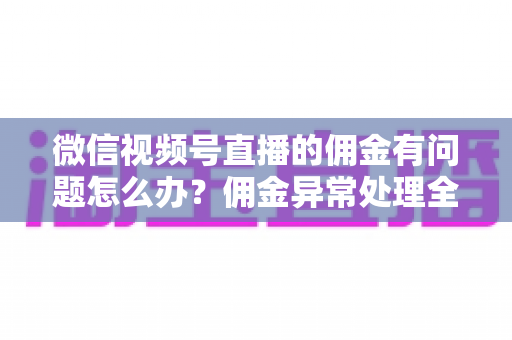 微信视频号直播的佣金有问题怎么办?佣金异常处理全攻略与避坑指南 微信视频号直播的佣金有问题怎么办?佣金异常处理全攻略与避坑指南