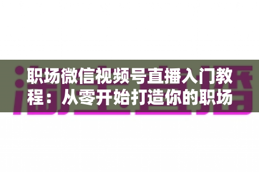 职场微信视频号直播入门教程：从零开始打造你的职场影响力与个人品牌
