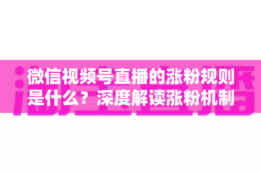微信视频号直播的涨粉规则是什么？深度解读涨粉机制与高效运营实战指南