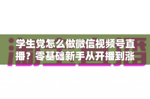 学生党怎么做微信视频号直播？零基础新手从开播到涨粉变现的完整攻略