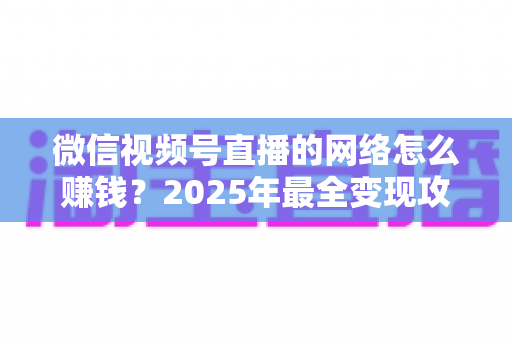 微信视频号直播的网络怎么赚钱？2025年最全变现攻略与新手实战指南