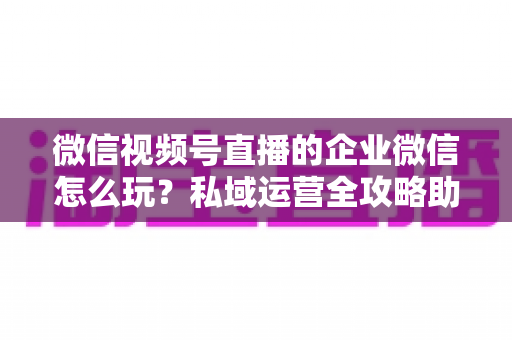 微信视频号直播的企业微信怎么玩?私域运营全攻略助力企业流量变现 微信视频号直播的企业微信怎么玩?私域运营全攻略助力企业流量变现