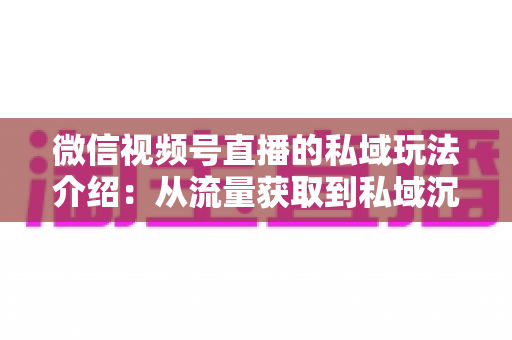 微信视频号直播的私域玩法介绍:从流量获取到私域沉淀的全链路运营指南 微信视频号直播的私域玩法介绍:从流量获取到私域沉淀的全链路运营指南