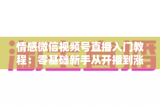 情感微信视频号直播入门教程：零基础新手从开播到涨粉的全流程实战指南