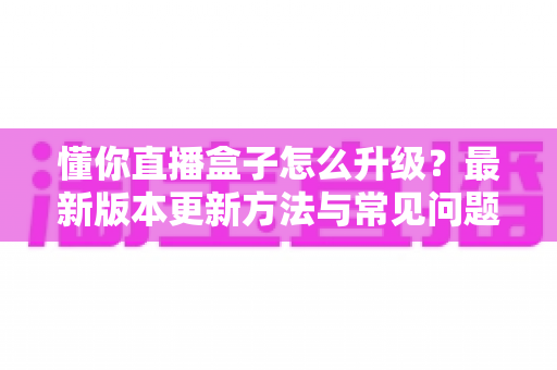 懂你直播盒子怎么升级？最新版本更新方法与常见问题全解析