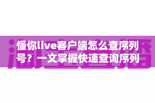 懂你live客户端怎么查序列号?一文掌握快速查询序列号的完整方法与安全使用指南 懂你live客户端怎么查序列号?一文掌握快速查询序列号的完整方法与安全使用指南