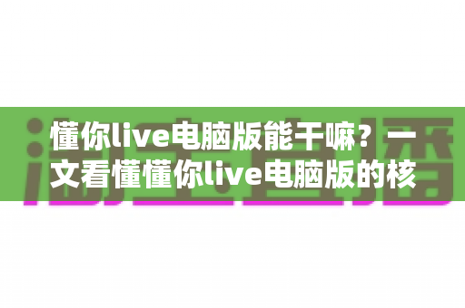 懂你live电脑版能干嘛？一文看懂懂你live电脑版的核心功能与实用场景